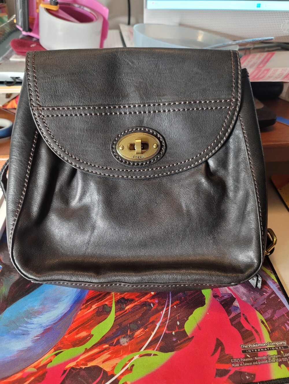 Fossil Long Live Vintage 1954 Black Leather Crossbody Shoulder Bag Purse Wallet
